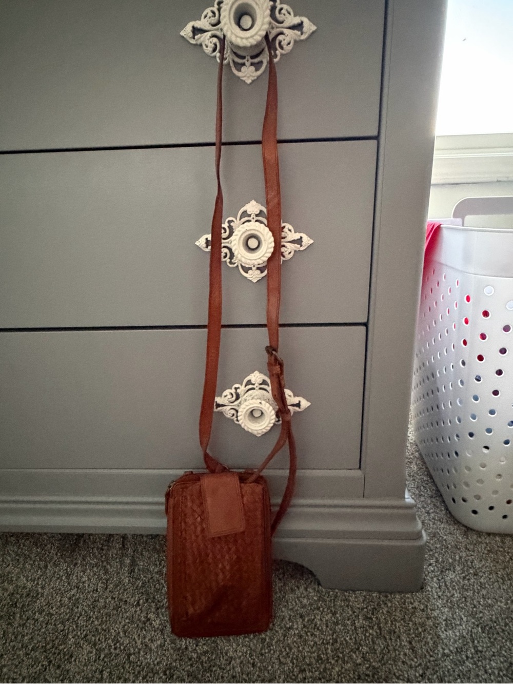 Woven Crossbody Wallet with Phone Pocket.  Soft gorgeous tan leather. - Picture 5 of 5